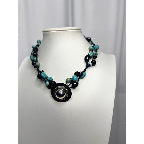 Turquoise dyed stone beads beaded necklace costume jewelry bohemian western - Picture 14 of 16